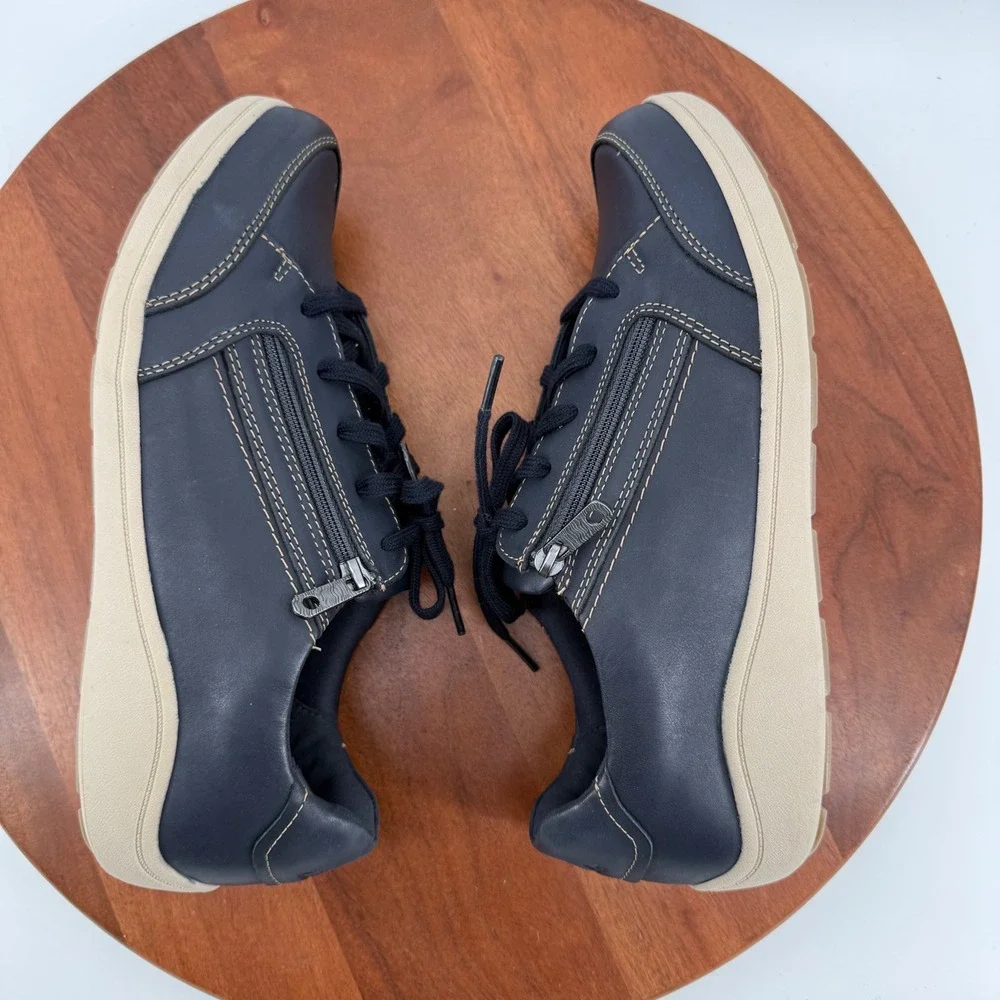 Clarks Collection Bryianne Bayla Navy Zip‎ Lace-Up Leather Sneakers Women's 11W